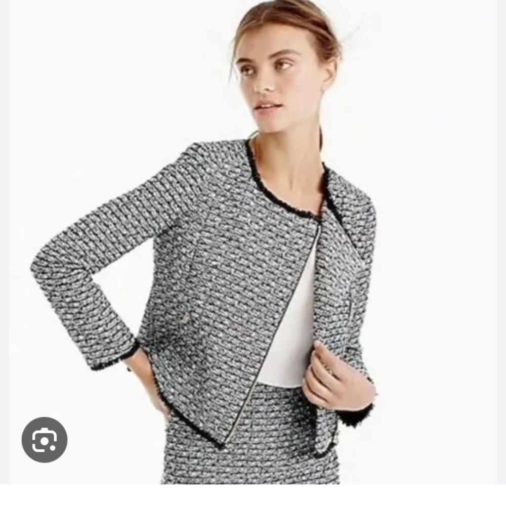 J.Crew Black and White Tweed Cropped Moto Style Zip Jacket